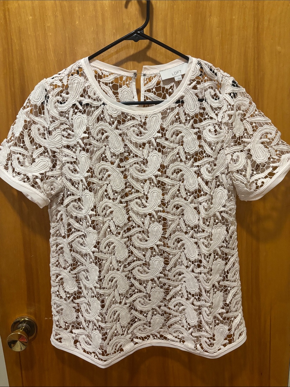 LOFT White Floral Crochet Lace Short Sleeve Top